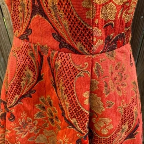 Alice + Olivia Mollie Fit and Flare Orange Brocade Floral Mini Dress Size 6 - Picture 4 of 11